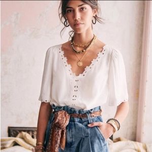 Sezane Ilonie 100% Silk Blouse Ecru